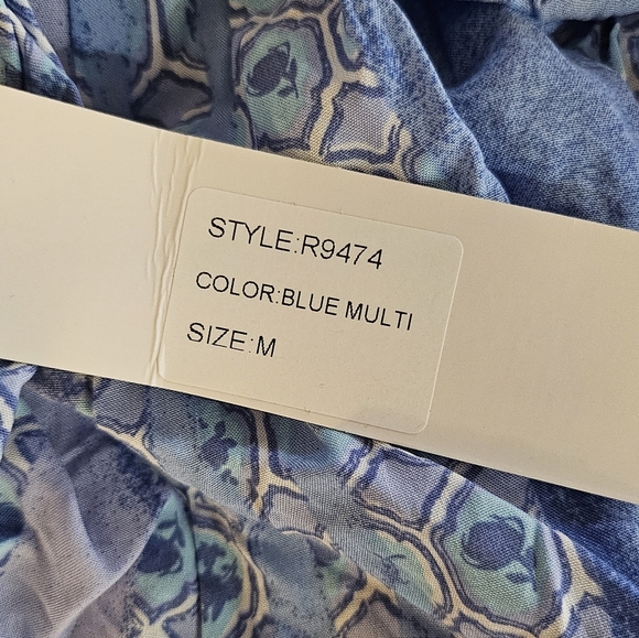 NWT - Shop Neighbor MD Blue Boho Puffy Sleeve Mini Romper - Picture 6 of 8